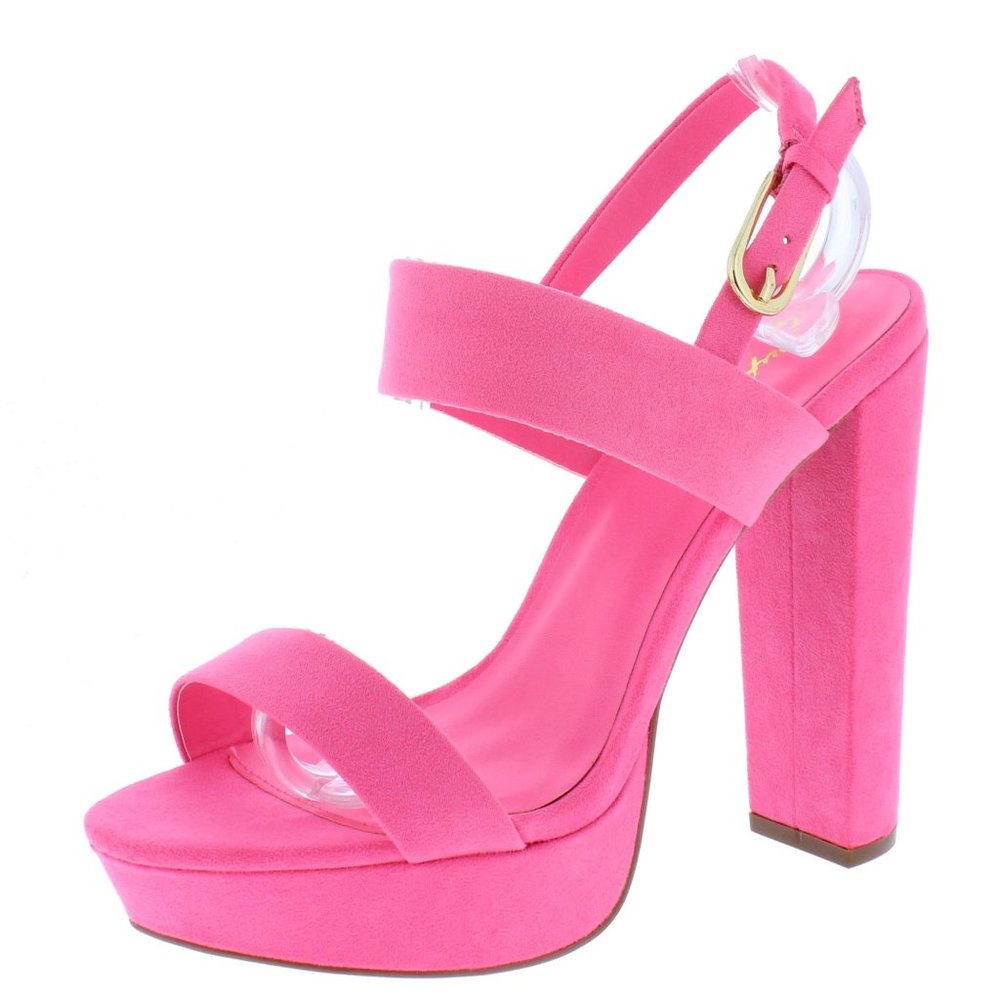 Neon Pink Two Strap Platform Heels - 8.5